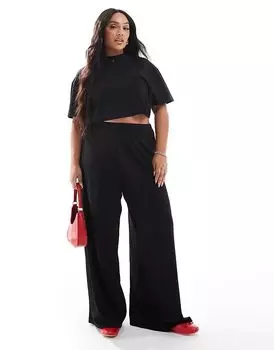 Брюки широкого кроя в полоску черного цвета Yours