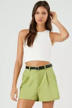 Брюки-шорты с высокой посадкой и поясом Forever 21, оливковый