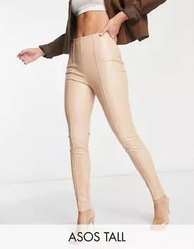 Брюки-сигареты из эластичной искусственной кожи ASOS DESIGN Tall с камнем