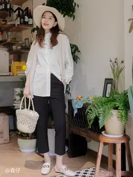 Брюки-сигареты Mai Meng с высокой талией, темно-синий