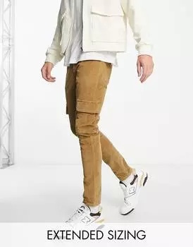 Брюки скинни карго табачного цвета из эластичного шнура ASOS DESIGN