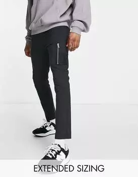 Брюки-скинни с эластичным поясом и карманом MA1 из черного нейлона ASOS DESIGN