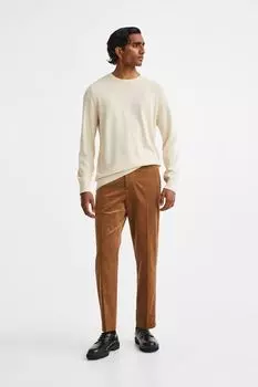 Брюки Slim Fit из бархата H&M, светло-коричневый