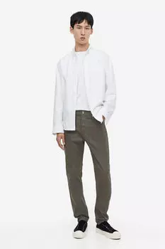 Брюки slim fit из хлопкового твила H&M, хаки