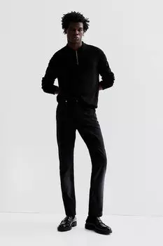 Брюки slim fit из хлопкового твила H&M, черный