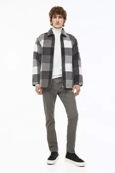 Брюки Slim Fit из хлопкового твила H&M, хаки зеленый