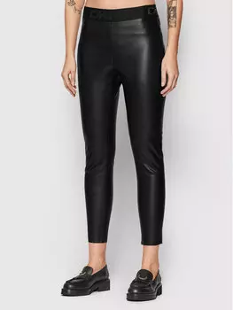 Брюки slim fit из искусственной кожи Dkny, черный