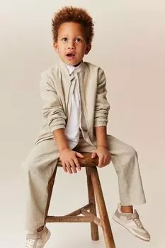 Брюки-Слипоны из смесового льна H&M, бежевый