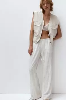 Брюки-Слипоны из смесового льна H&M, бежевый