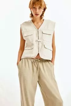 Брюки-Слипоны из смесового льна H&M, бежевый