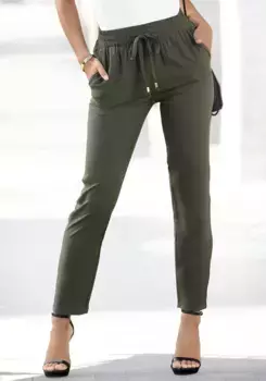 Брюки-слипоны LASCANA из плетеной вискозы, приталенного кроя, летние брюки, деловой вид, хаки