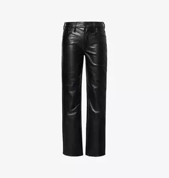 Брюки Smarty с высокой посадкой и прямым кроем из переработанной кожи. Mother, черный