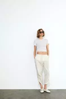 Брюки со сборками ZARA, белый