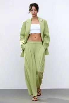Брюки со шлевками для ремня ZARA, цвет Apple green
