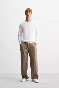 Брюки со швами ZARA, коричневый