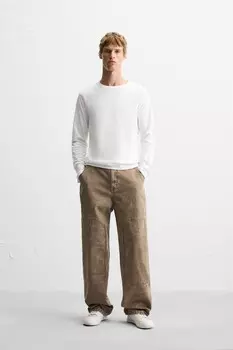 Брюки со швами ZARA, коричневый
