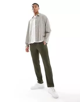 Брюки со складками цвета хаки River Island