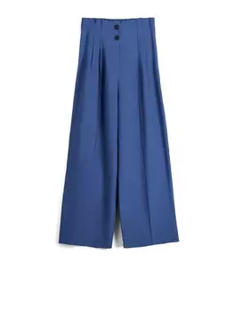 Брюки со складками спереди Bershka Wide leg Pleat-Front Pants, синий