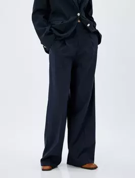 Брюки со складками спереди Koton Regular Pleat-Front Pants, темно-синий