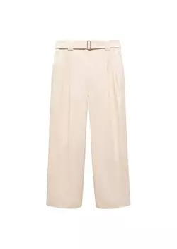 Брюки со складками спереди MANGO Loose fit Pleat-Front Pants Myriam, светло-бежевый