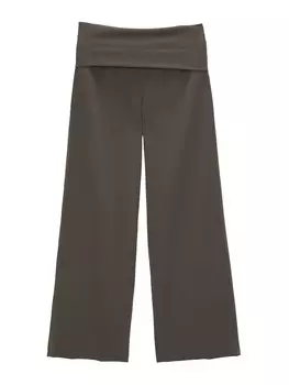 Брюки со складками спереди Pull&Bear Wide leg Pleat-Front Pants, серо-коричневый