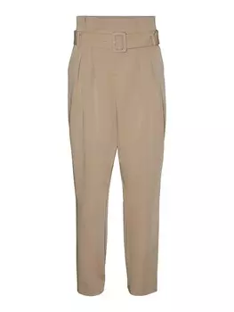 Брюки со складками спереди VERO MODA Tapered Pleat-Front Pants, темно-бежевый