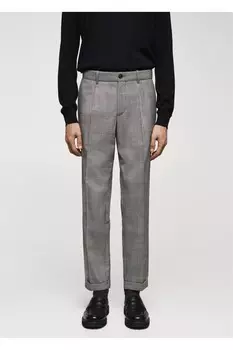 Брюки со складками в клетку Mango, серый