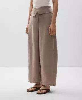 Брюки со складывающейся талией из 100% льна Oysho, цвет Taupe-Grey