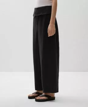 Брюки со складывающейся талией из 100% льна Oysho, черный