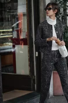 Брюки со стразами ZARA, черный