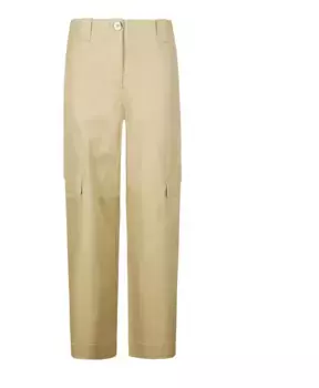 Брюки средней посадки из парусины с узором «елочка» Ganni, бежевый