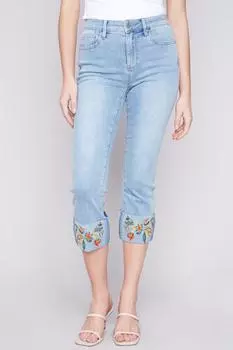 Брюки средней посадки со средней посадкой и вышитыми манжетами светло-голубого цвета CHARLIE B