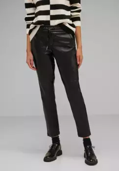 Брюки STREET ONE из искусственной кожи, средняя талия, черный