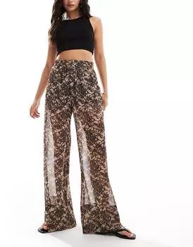 Брюки-стринги с прозрачной накладкой с абстрактным принтом ASOS DESIGN