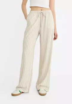 Брюки STRIPED FLOWING ELASTICATED WAISTBAND Stradivarius, цвет stone