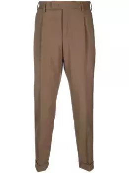 Брюки строгого кроя со складками PT Torino, коричневый