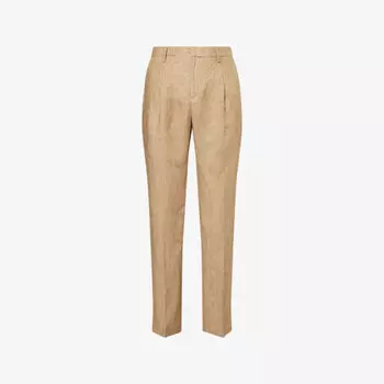 Брюки Sunspel из льна с плиссировкой и классическим кроем, песочный