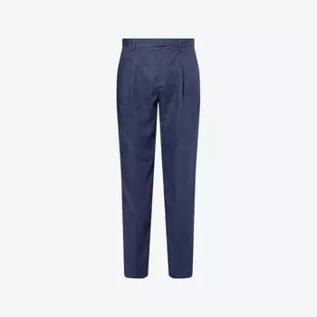 Брюки Sunspel из льна с плиссировкой и классическим кроем, синий