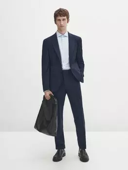 Брюки super 120's из шерсти Massimo Dutti, синий