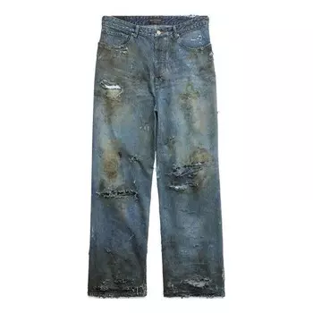 Брюки super destroyed baggy pants 'light blue' Balenciaga, голубой