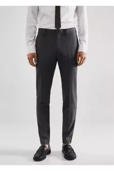 Брюки Super Slim Fit из ткани в клетку Mango, серый