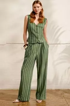 Брюки Susan из льняной ткани в полоску Monsoon, зеленый