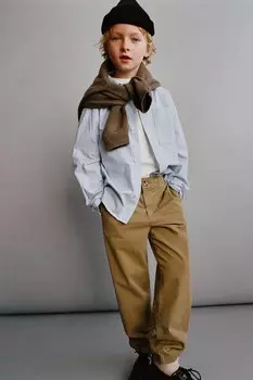 Брюки суженные с вытачками ZARA, бежевый/зеленый