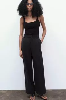 Брюки свободного форума с застронками ZARA, черный