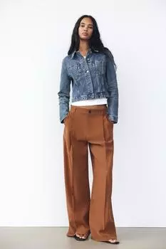 Брюки свободного форума с застронками ZARA, цвет toffee