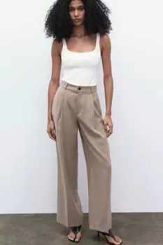 Брюки свободного форума с застронками ZARA, коричневый/серо-коричневый
