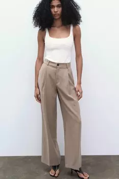 Брюки свободного форума с застронками ZARA, коричневый/серо-коричневый