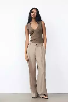 Брюки свободного форума с застронками ZARA, коричневый/серо-коричневый
