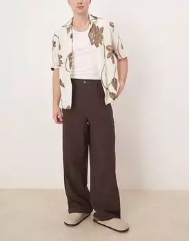 Брюки свободного кроя ASOS DESIGN из льняного материала коричневого цвета