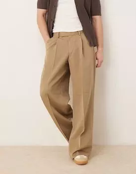 Брюки свободного кроя ASOS DESIGN со складкой спереди цвета верблюжьей шерсти